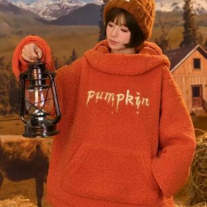 Y2K Fashion Pumpkin Hoodie: Trendy 2000s Style for Ultimate Aesthetic