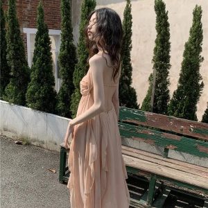 Y2K Fashion Pure Backless Chiffon Midi Dress - 2000s Style Essential