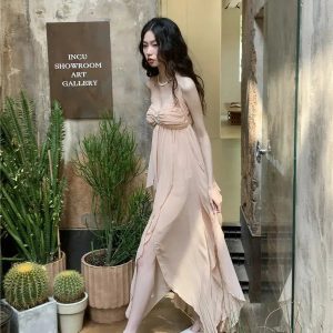 Y2K Fashion Pure Backless Chiffon Midi Dress - 2000s Style Essential