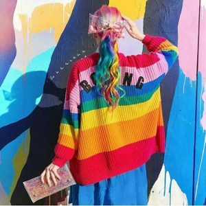 Y2K Fashion Rainbow Cardigan: Trendy 2000s Style for Unique Outfits