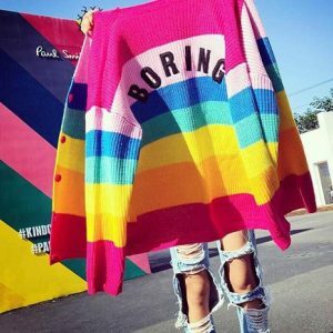 Y2K Fashion Rainbow Cardigan: Trendy 2000s Style for Unique Outfits