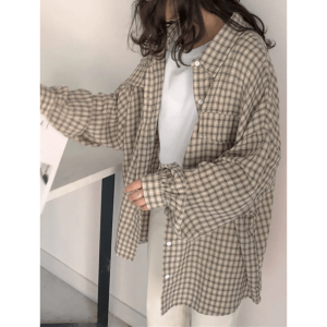 Y2K Fashion Retro Oversized Plaid Shirt - 2000s Style Essential