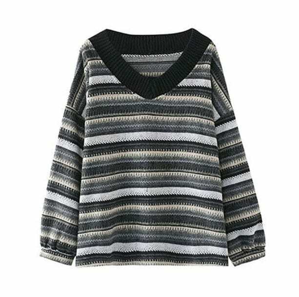 Y2K Fashion Retro Striped Sweater - 2000s Style Aesthetic Top