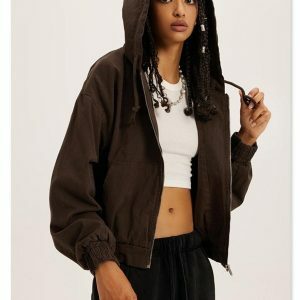 Y2K Fashion Retro Zip-Up Hoodie: 2000s Style Essential for Trendy Looks