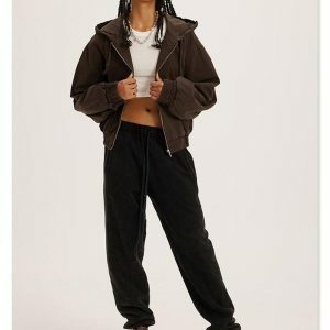 Y2K Fashion Retro Zip-Up Hoodie: 2000s Style Essential for Trendy Looks