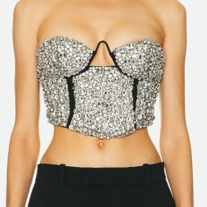 Y2K Fashion Rhinestone Bustier Crop Top - Trendy 2000s Style Top