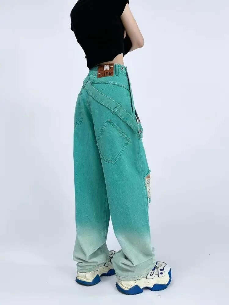 Y2K Fashion Ripped Denim Baggy Jeans - Trendy 2000s Style for Women