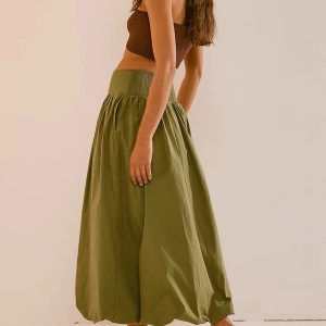 Y2K Fashion Ruched Bubble Hem Midi Skirt - Trendy 2000s Style Outfit