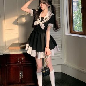 Y2K Fashion Sailor Collar Mini Dress - Trendy 2000s Style Outfit