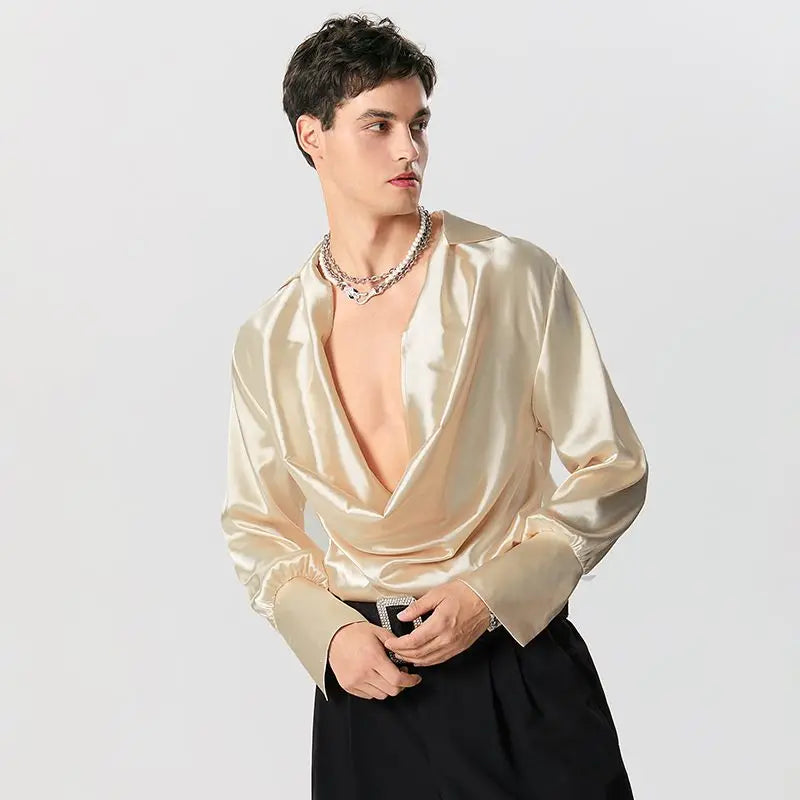 Y2K Fashion Satin Cowl Neck Shirt - Trendy 2000s Style Top