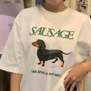 Y2K Fashion Sausage Dog Tee: Trendy 2000s Style for Unique Outfits