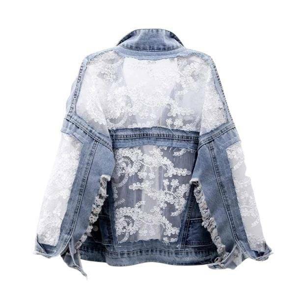 Y2K Fashion See-Thru Back Denim Jacket - 2000s Style Statement Piece