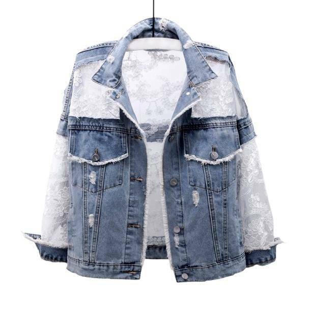 Y2K Fashion See-Thru Back Denim Jacket - 2000s Style Statement Piece