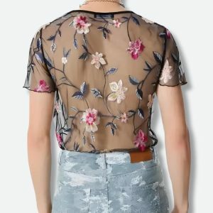 Y2K Fashion Sheer Floral Top - Trendy 2000s Style for Effortless Chic