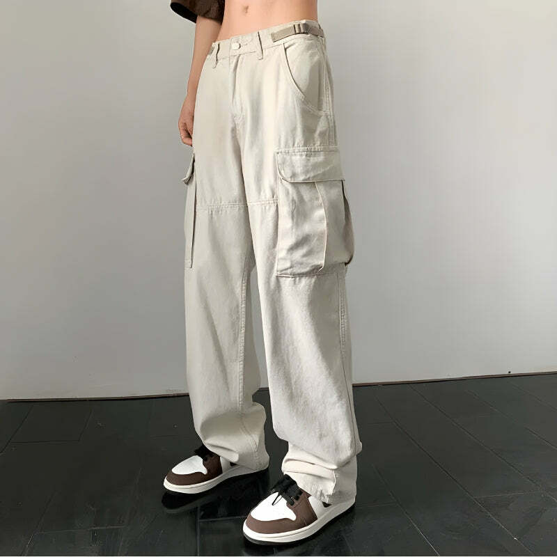 Y2K Fashion Side Belt Detailed Baggy Cargo Pants - 2000s Style Essential