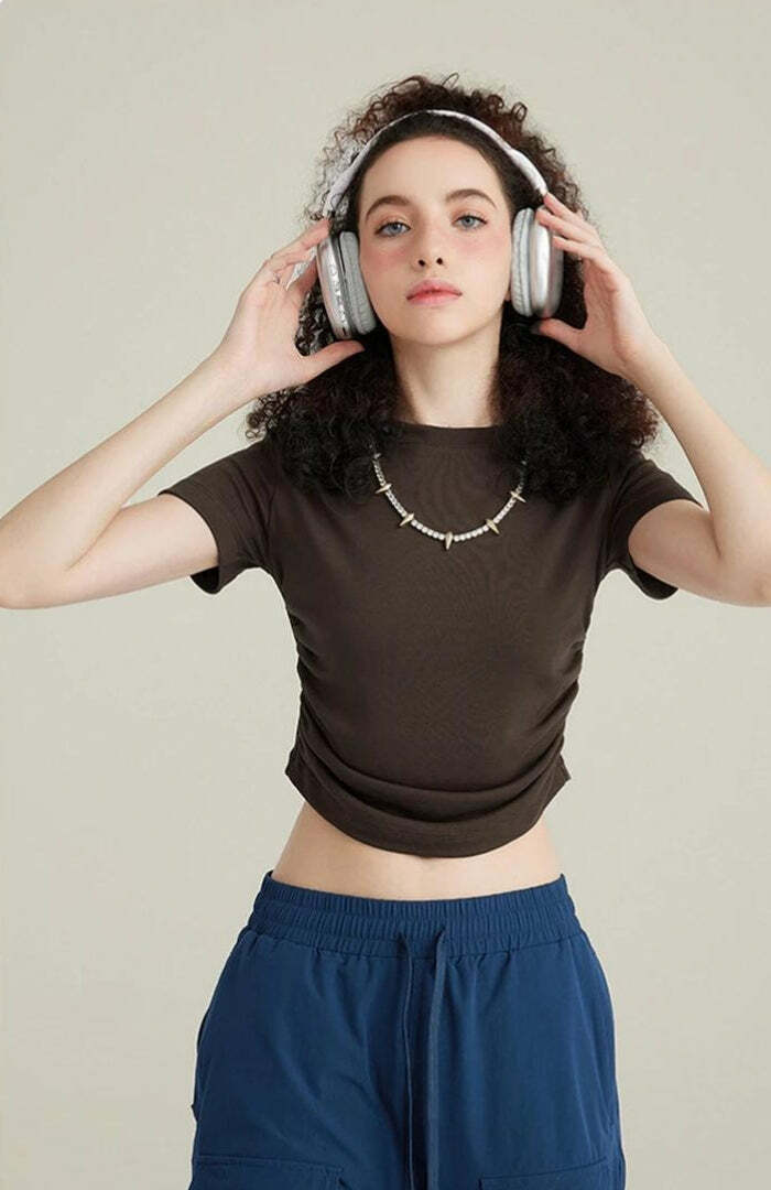 Y2K Fashion Side Ruched Crop Top - Trendy 2000s Style Essential