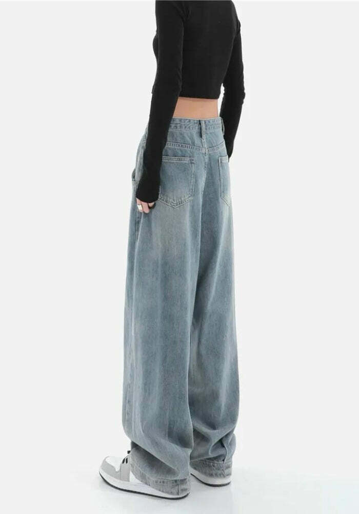 Y2K Fashion Skater Pleated Baggy Jeans - Retro 2000s Style Pants