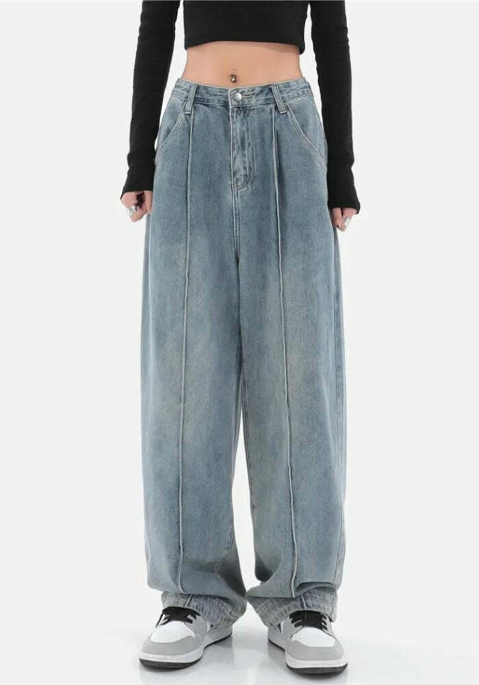 Y2K Fashion Skater Pleated Baggy Jeans - Retro 2000s Style Pants