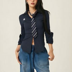 Y2K Fashion Slim Fit Tie Shirt - Trendy 2000s Style for Modern Looks