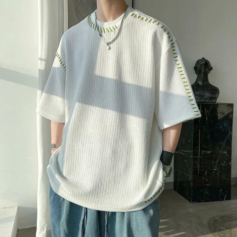 Y2K Fashion Soft Boy Contrast Stitch Tee - 2000s Style Essential