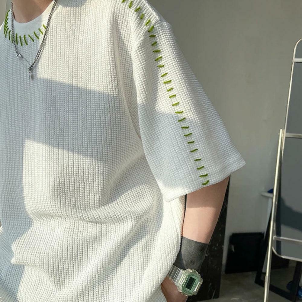 Y2K Fashion Soft Boy Contrast Stitch Tee - 2000s Style Essential