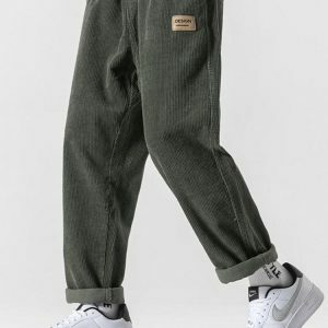 Y2K Fashion Soft Boy Corduroy Jogger Pants - 2000s Style Aesthetic