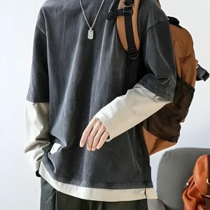 Y2K Fashion Soft Boy Layered Sleeve Sweatshirt - 2000s Style Essential