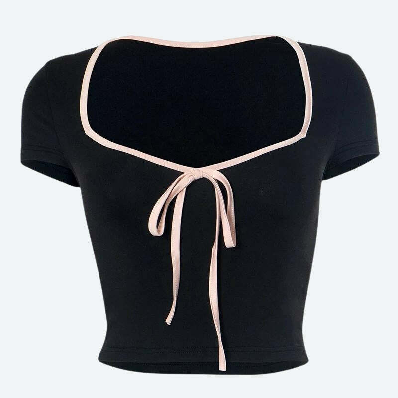 Y2K Fashion Soft Girl Bow Sweetheart Neckline Top - 2000s Aesthetic