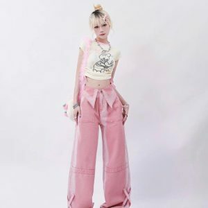 Y2K Fashion Soft Girl Folded Waist Jeans - Trendy 2000s Style Bottoms