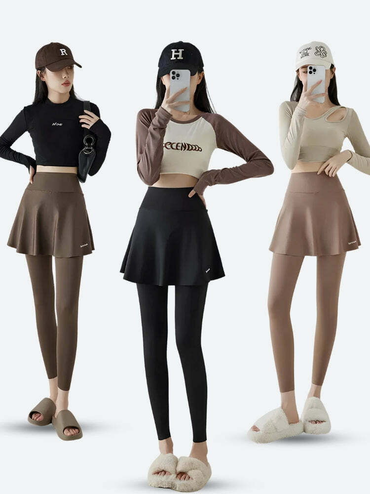 Y2K Fashion Sport Leggings Mini Skirt - Trendy 2000s Style Outfit