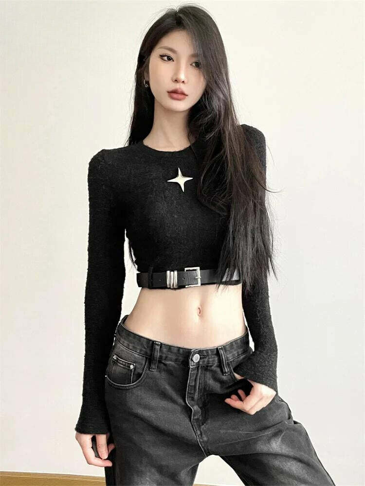 Y2K Fashion Star Belted Crop Top - Trendy 2000s Style Essential