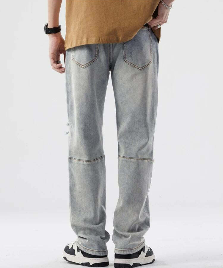 Y2K Fashion Straight Leg Distressed Knee Jeans - 2000s Style Essential