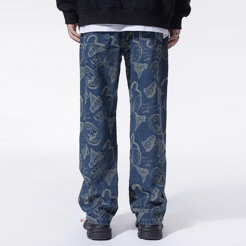 Y2K Fashion Straight Leg Printed Jeans - Trendy 2000s Style Outfit