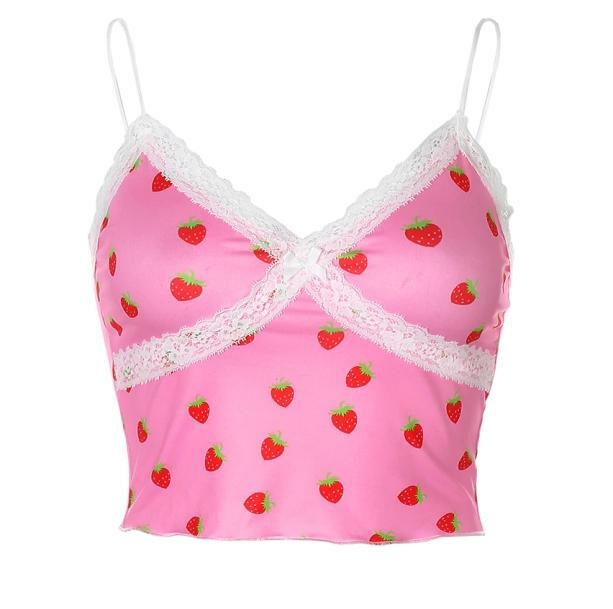 Y2K Fashion Strawberry Crop Top - Trendy 2000s Style Aesthetic Top