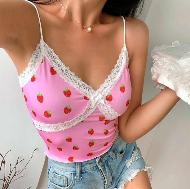 Y2K Fashion Strawberry Crop Top - Trendy 2000s Style Aesthetic Top