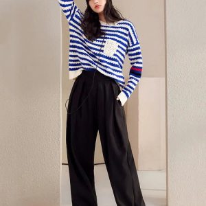 Y2K Fashion Striped Knitted Sweater - Retro 2000s Style Essential