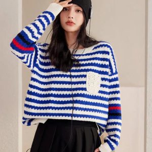 Y2K Fashion Striped Knitted Sweater - Retro 2000s Style Essential