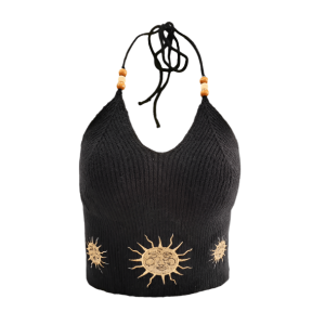 Y2K Fashion Sun Embroidery Crop Top - Trendy 2000s Style Essential