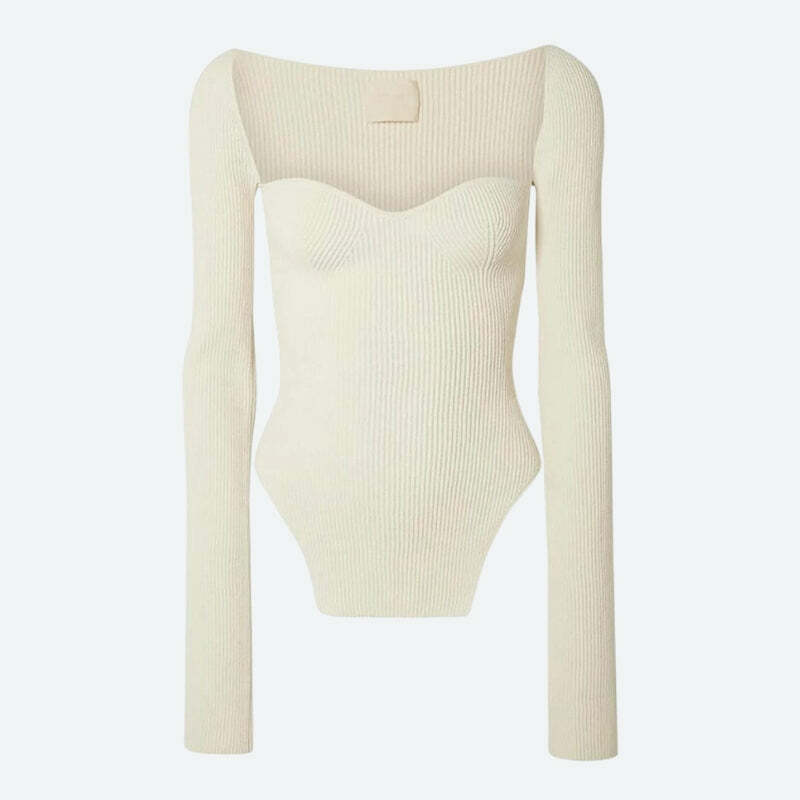 Y2K Fashion Sweetheart Neckline Knitted Top - Trendy 2000s Style