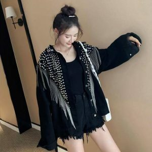 Y2K Fashion Tassel Black Jacket - Trendy 2000s Style Outerwear