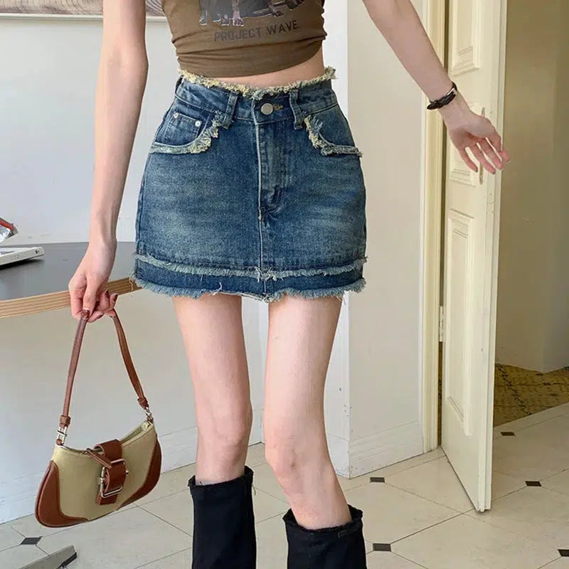 Y2K Fashion Tasseled Denim Mini Skort - Trendy 2000s Style Outfit