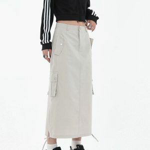 Y2K Fashion Tech Parachute Maxi Skirt - Trendy 2000s Style Essential