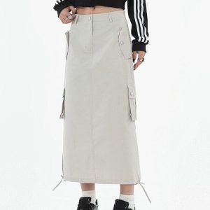 Y2K Fashion Tech Parachute Maxi Skirt - Trendy 2000s Style Essential