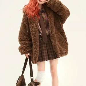 Y2K Fashion Teddy Bear Jacket - Trendy 2000s Style Outerwear