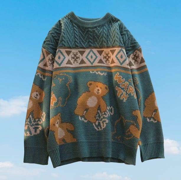 Y2K Fashion Teddy Bear Sweater - Cute 2000s Style Knit Top