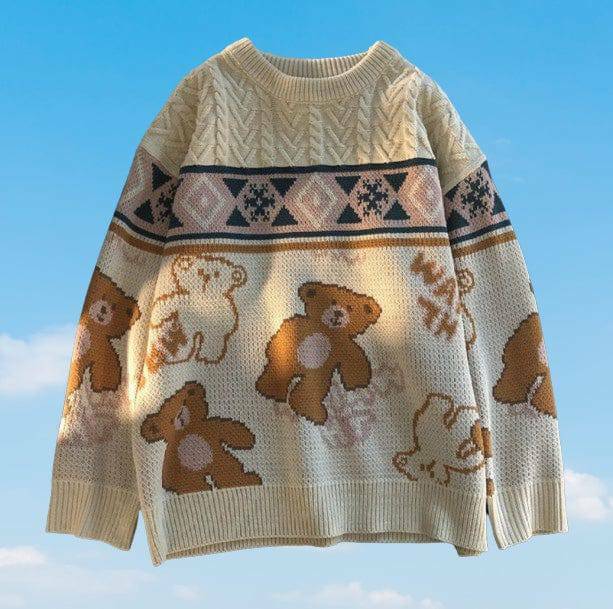 Y2K Fashion Teddy Bear Sweater - Cute 2000s Style Knit Top