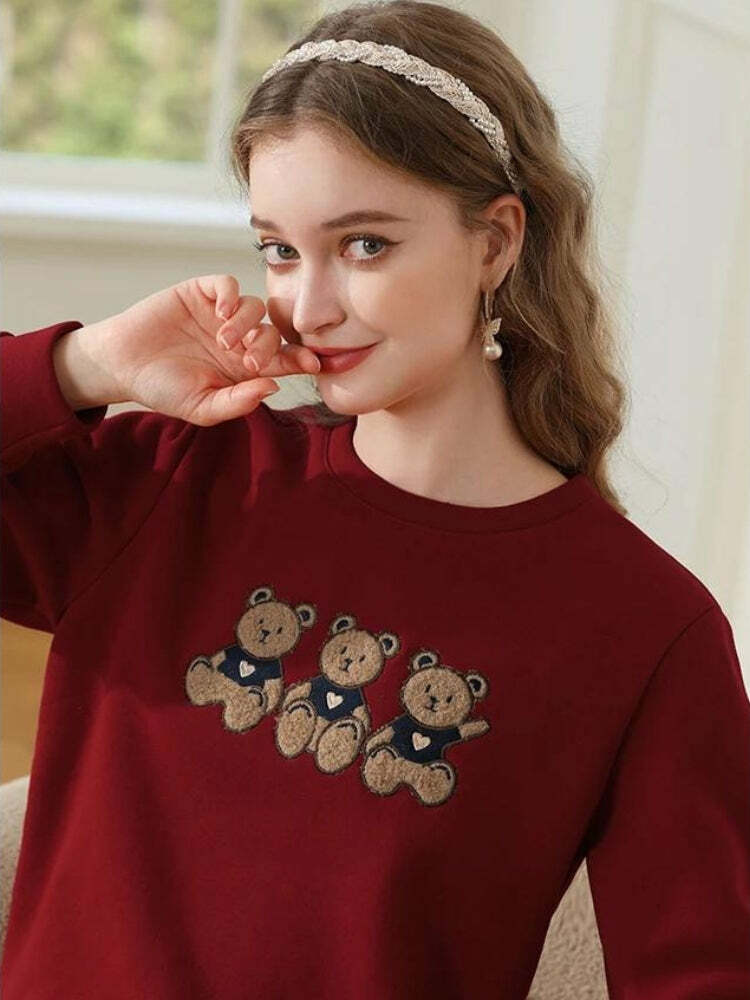 Y2K Fashion Teddy Bears Embroidered Sweatshirt - 2000s Style Top