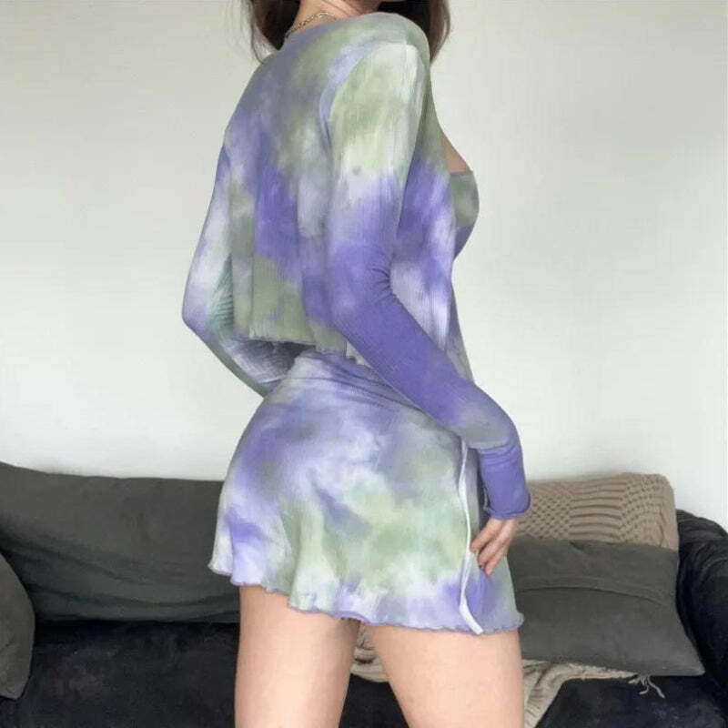 Y2K Fashion Tie Dye Bolero Mini Dress - Trendy 2000s Style Outfit