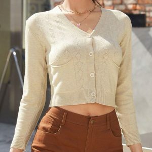 Y2K Fashion V Neck Crop Cardigan - Trendy 2000s Style for Women