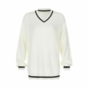 Y2K Fashion V Neck Sweater - 2000s Style Aesthetic for Trendy Looks